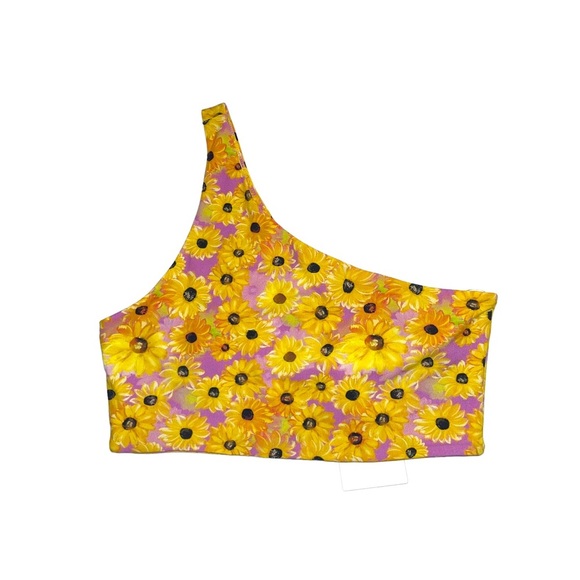 Zara NWT Yellow & Pink Sunflower Print One Shoulder Cropped Top Medium Women’s - Picture 2 of 10
